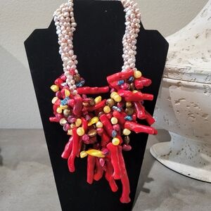 Elegant Red and Yellow Coral Necklace Statement Piece